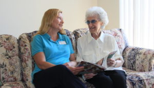 client sharing a story with care partner